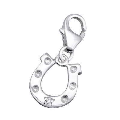 Silver Horseshoe Clip on Charm with Cubic Zirconia