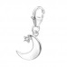 Silver Crescent Moon Clip on Charm with Cubic Zirconia