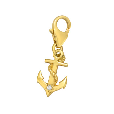 Silver Anchor Clip on Charm with Cubic Zirconia