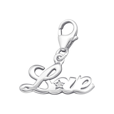 Silver Love Clip on Charm with Cubic Zirconia