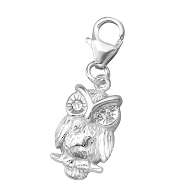 Silver Owl Clip on Charm and Cubic Zirconia