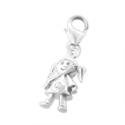 Silver Kid Clip on Charm with Cubic Zirconia