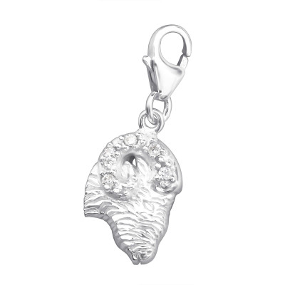 Silver Aries Zodiac Sign Clip on Charm with Cubic Zirconia