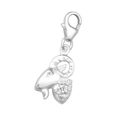 Silver Capricorn Zodiac Sign Clip on Charm with Cubic Zirconia