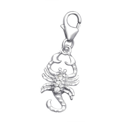 Scorpio Zodiac Sign Sterling Silver Clip on Charm with Cubic Zirconia