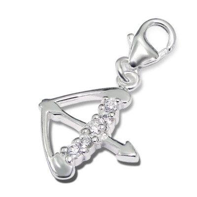 Sagittarius Zodiac Sign Sterling Silver Clip on Charm with Cubic Zirconia