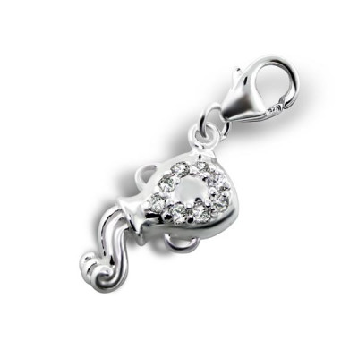 Aquarius Zodiac Sign Sterling Silver Clip on Charm with Cubic Zirconia