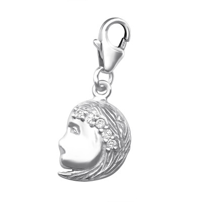 Virgo Zodiac Sign Sterling Silver Clip on Charm with Cubic Zirconia