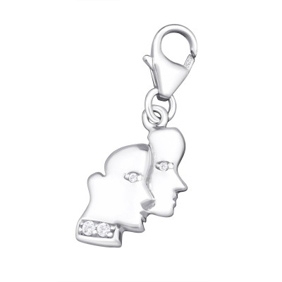 Silver Gemini Zodiac Sign Clip on Charm with Cubic Zirconia