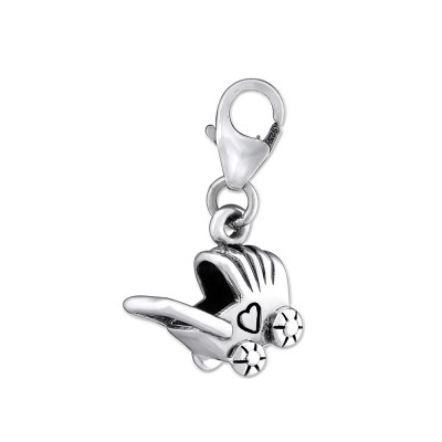 Silver Baby Carriage Clip on Charm