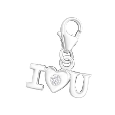 Silver Heart Clip on Charm with Cubic Zirconia