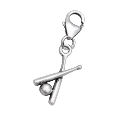 Silver Baseball Bat Clip on Charm