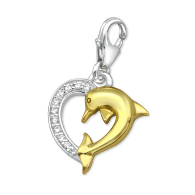 Silver Dolphin Clip on Charm and Cubic Zirconia