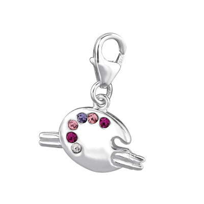Paint Pallet Sterling Silver Clip on Charm with Crystal
