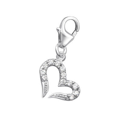 Silver Heart Clip on Charm and Cubic Zirconia