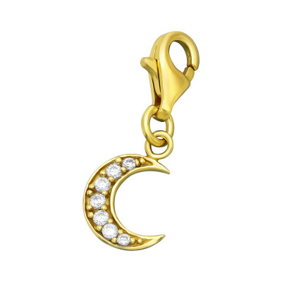 Silver Moon Clip on Charm with Cubic Zirconia