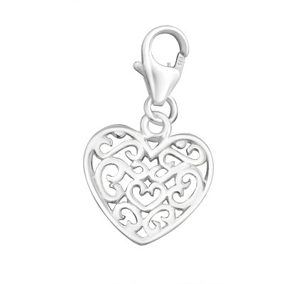 Silver Heart Clip on Charm