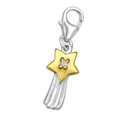 Silver Shooting Star Clip on Charm and Cubic Zirconia