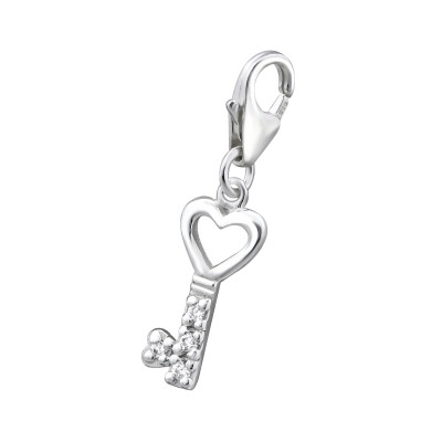 Silver Key Clip on Charm with Cubic Zirconia