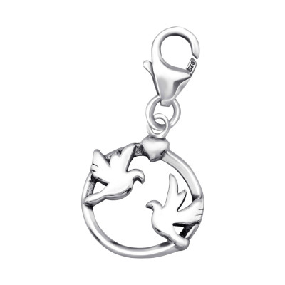 Silver Couple Bird Clip on Charm