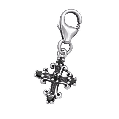 Silver Cross Clip on Charm and Cubic Zirconia