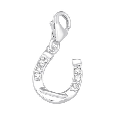 Silver Horseshoe Clip on Charm with Cubic Zirconia