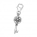 Silver Key Clip on Charm with Cubic Zirconia