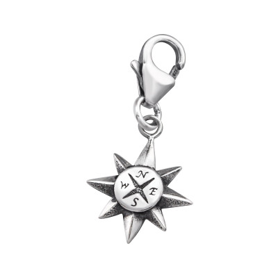 Silver Compass Clip on Charm