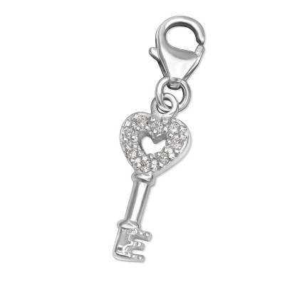 Key Sterling Silver Clip on Charm with Cubic Zirconia