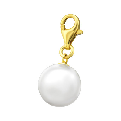 Silver Round Clip on Charm with Synthetic Pearl