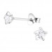 Silver Flower 4mm Ear Studs with Cubic Zirconia