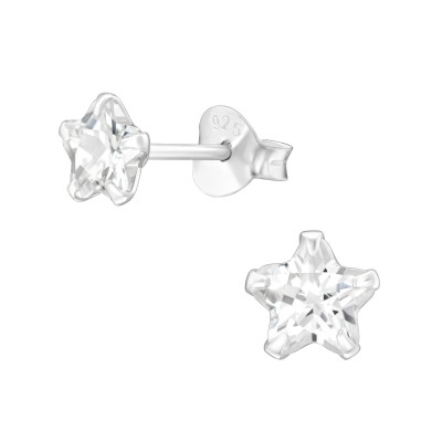 Silver Flower 5mm Ear Studs with Cubic Zirconia