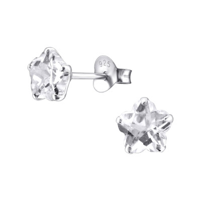 Silver Flower 6mm Ear Studs with Cubic Zirconia