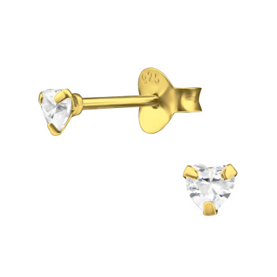 Silver Heart 3mm Ear Studs with Cubic Zirconia