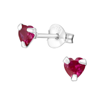 Birthstone Heart 4mm Silver Ear Studs with Cubic Zirconia