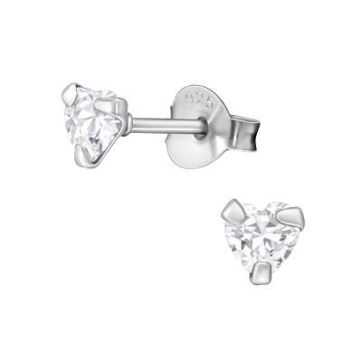 Heart 4mm Sterling Silver Basic Ear Studs with Cubic Zirconia