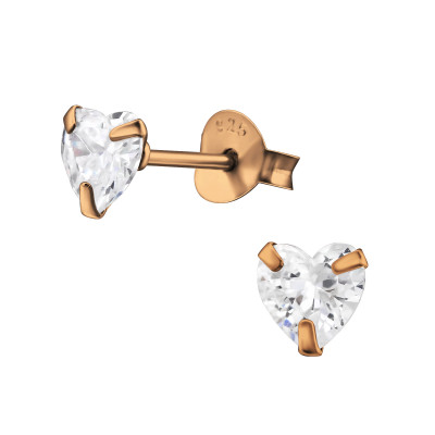 Silver Heart 5mm Ear Studs With Cubic Zirconia