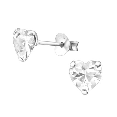 Silver Birthstone Heart 6mm Silver Ear Studs with Cubic Zirconia
