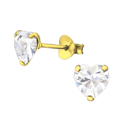 Silver Heart 6mm Ear Studs with Cubic Zirconia