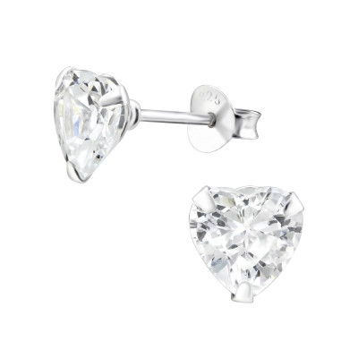 Silver Heart 7mm Ear Studs with Cubic Zirconia