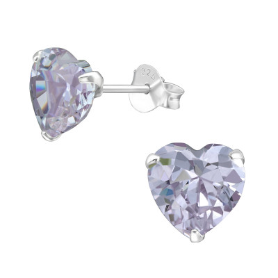 Silver Heart 8mm Ear Studs with Cubic Zirconia