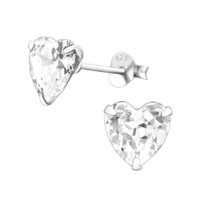 Silver Heart 8mm Ear Studs with Cubic Zirconia