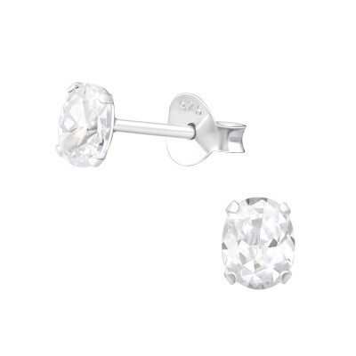 Oval 4X5Mm Sterling Silver Basic Ear Studs with Cubic Zirconia