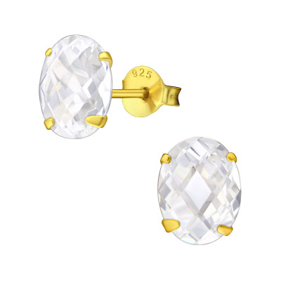 Oval 7X9Mm Sterling Silver Basic Ear Studs with Cubic Zirconia