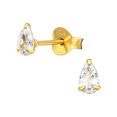 Silver Teardrop Basic Ear Studs with Cubic Zirconia