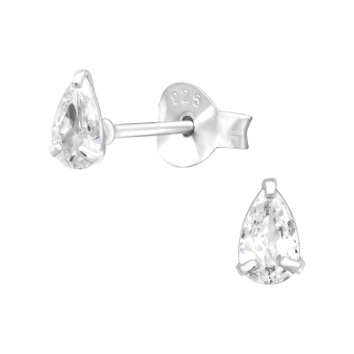 Silver Pear 3x5mm Ear Studs with Cubic Zirconia