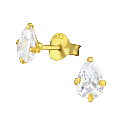 Silver Pear 4x6mm Ear Studs with Cubic Zirconia