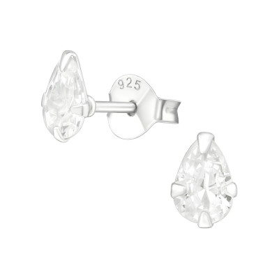 Silver Pear 4x6mm Ear Studs with Cubic Zirconia