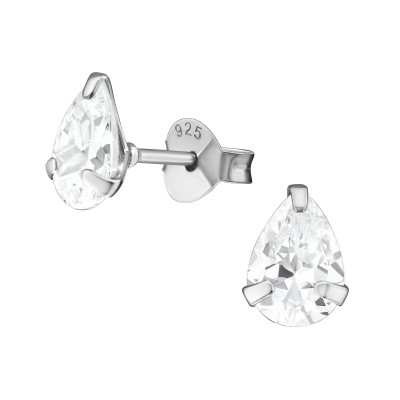 Pear Sterling Silver Basic Ear Studs with Cubic Zirconia