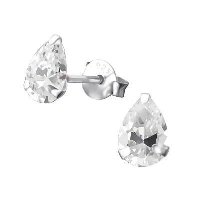 Silver Pear 5x7mm Ear Studs with Cubic Zirconia